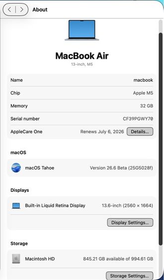 MacBook Air 13 M5 Top Spec CTO 32GB 1TB US Keyboard รูปที่ 9