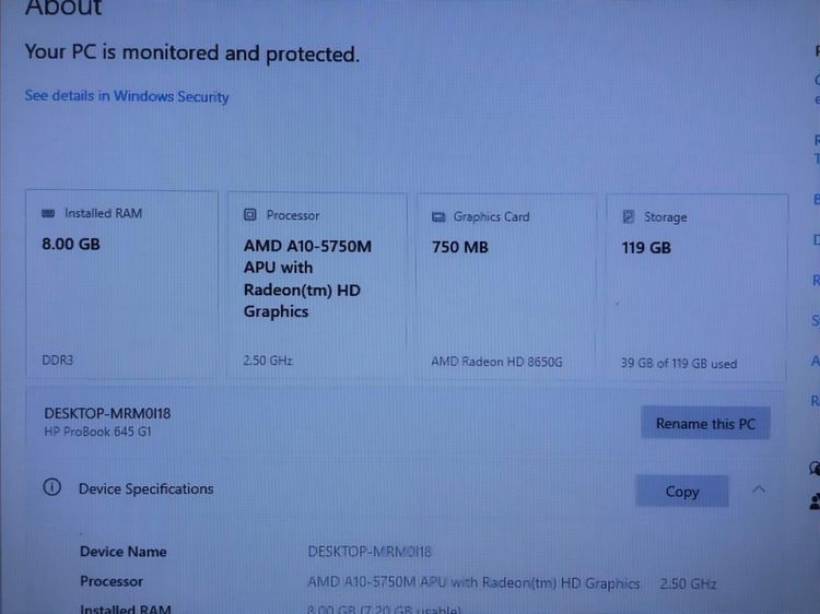 HP ProBook 645 AMD A10-5750M 2.5Ghz RAM 8 GB SSD 128 GB จอ 14 นิ้ว รูปที่ 12