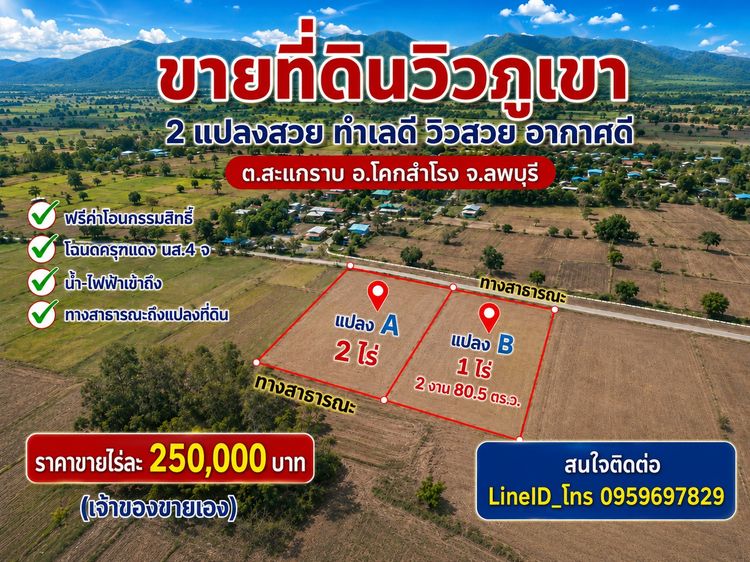 ที่ดินลพบุรี 2 แปลงสวยๆ ทำเลดี ติดถนน มีโฉนด