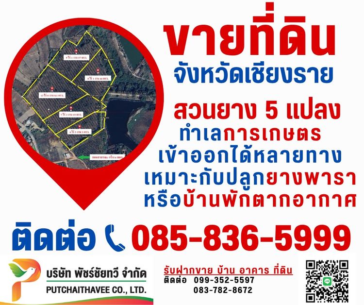 ขายที่ดินยางพารารวม 5 แปลง ทำเลเชียงราย แม่สรวย