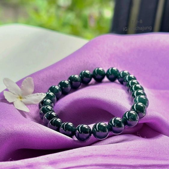 สร้อยข้อมือหยก Ocean blue สี bluish green (เขียวเข้มน้ำทะเลลึก)
