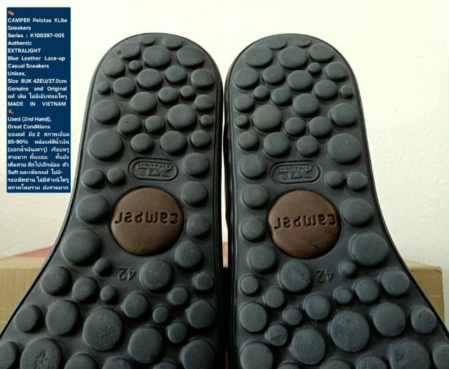 CAMPER Pelotas XLite Sneakers, Unisex 8UK 42EU(27.0cm) Original ของแท้ มือ 2 สภาพเยี่ยม, รองเท้า CAMPER หนังแท้สวย พื้นเต็ม ไม่มีตำหนิใดๆ รูปที่ 11