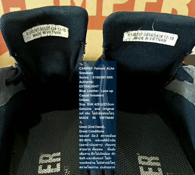 CAMPER Pelotas XLite Sneakers, Unisex 8UK 42EU(27.0cm) Original ของแท้ มือ 2 สภาพเยี่ยม, รองเท้า CAMPER หนังแท้สวย พื้นเต็ม ไม่มีตำหนิใดๆ รูปที่ 18