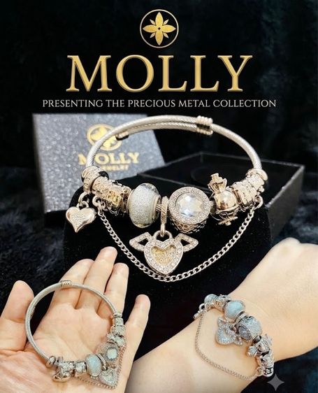 โลหะ เครื่องประดับบนร่างกาย กำไลข้อมือ Molly Jewelry สีเงินหรู ดีไซน์ Limited Edition 