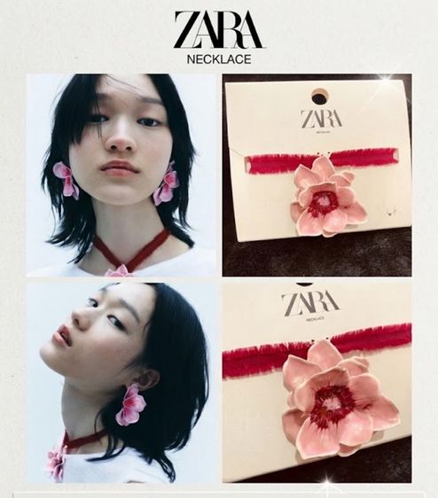 อื่นๆ สร้อยคอและจี้ สร้อยคอ Choker ZARA แท้ 💯 จี้ดอกไม้เซรามิค ดีไซน์สุดหรู สภาพใหม่ 