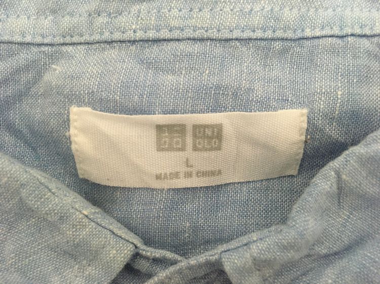 เสื้อเชิ้ต ผ้าลินิน  แบรนด์ UNIQLO สีฟ้า รูปที่ 6
