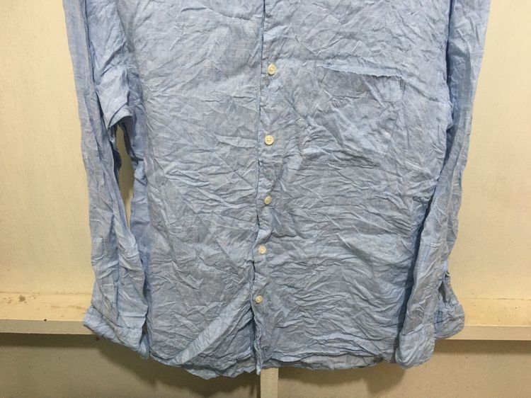 เสื้อเชิ้ต ผ้าลินิน  แบรนด์ UNIQLO สีฟ้า รูปที่ 4
