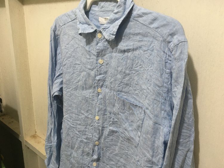 เสื้อเชิ้ต ผ้าลินิน  แบรนด์ UNIQLO สีฟ้า รูปที่ 5