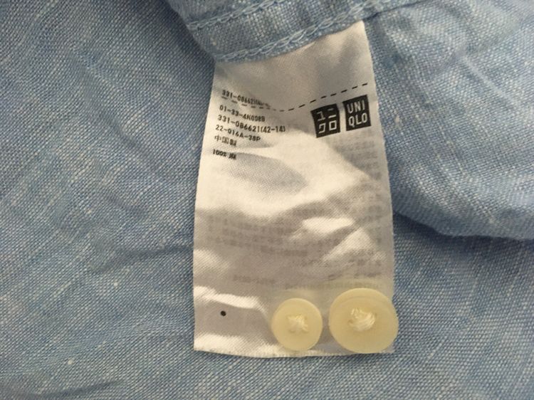 เสื้อเชิ้ต ผ้าลินิน  แบรนด์ UNIQLO สีฟ้า รูปที่ 7