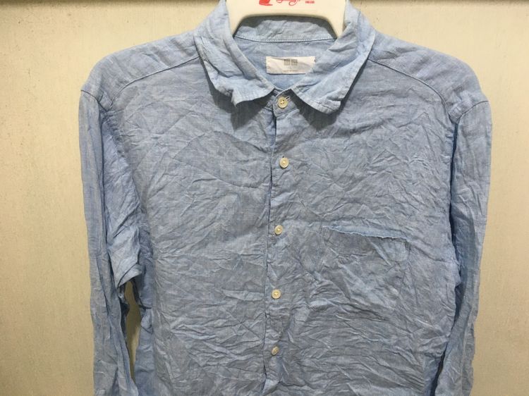 เสื้อเชิ้ต ผ้าลินิน  แบรนด์ UNIQLO สีฟ้า รูปที่ 3