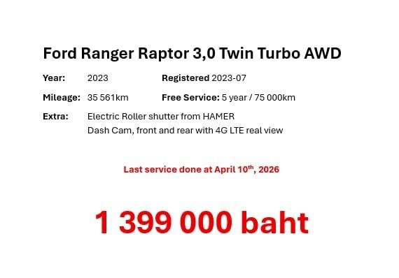 Ford Ranger 2023 Raptor 3.0L V6 Twin-Turbo EcoBoost 4x4 Pickup เบนซิน เกียร์อัตโนมัติ ดำ รูปที่ 4