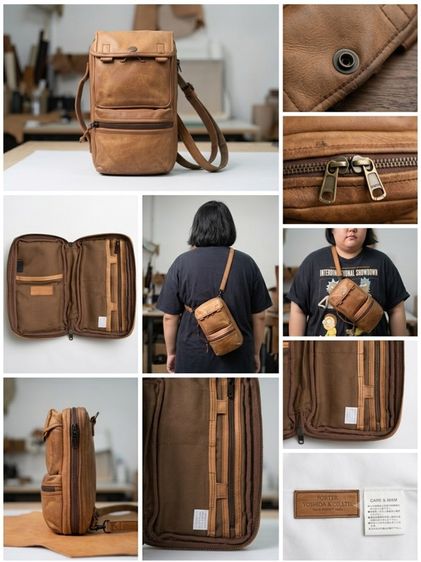 ไม่ระบุ น้ำตาล หนังแท้ porter กระเป๋าสะพายหนังวัวแท้ vintage 