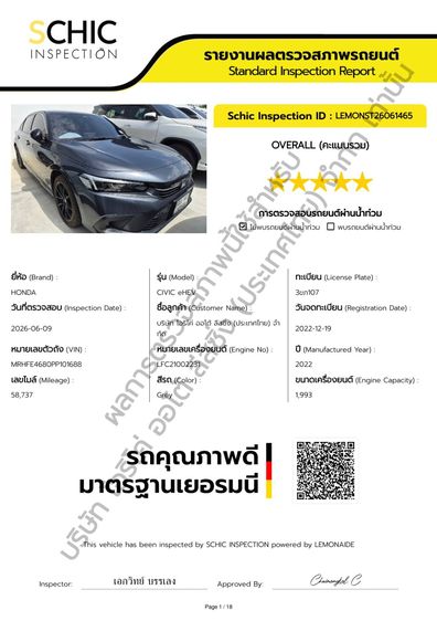 Honda Civic 2022 2.0 eHEV RS Sedan ไฮบริด ไม่ติดแก๊ส เกียร์อัตโนมัติ เทา รูปที่ 2