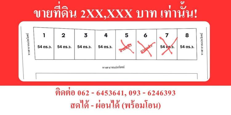 ที่ดินจัดสรรแบ่งขาย ขนาด 54 ต.ร.ว ราคา 216,000 - 243,000 บาท อยู่บ้านพระเจ้าทองทิพย์ ต.บ้านกลาง อ.สันป่าตอง สนใจโทร 0936246393 ครับผม