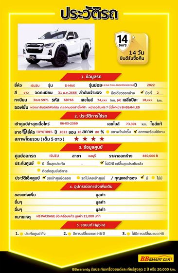 Isuzu D-MAX 2022 1.9 Hi-Lander Z Pickup ดีเซล ไม่ติดแก๊ส เกียร์อัตโนมัติ ขาว รูปที่ 2