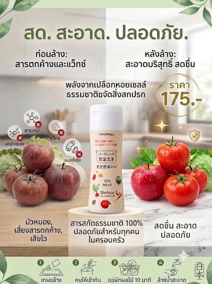 Shelleco  ผงล้างผักผลไม้ออร์แกนิก Japan Quality 🇯🇵 