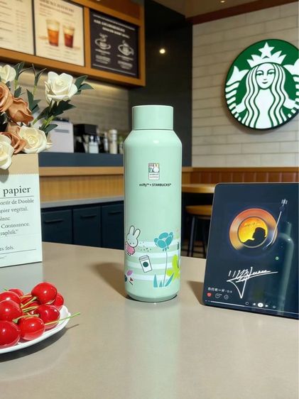 แก้วขวดน้ำเปิดดื่มStarbucks Miffy Rabbit Mint
