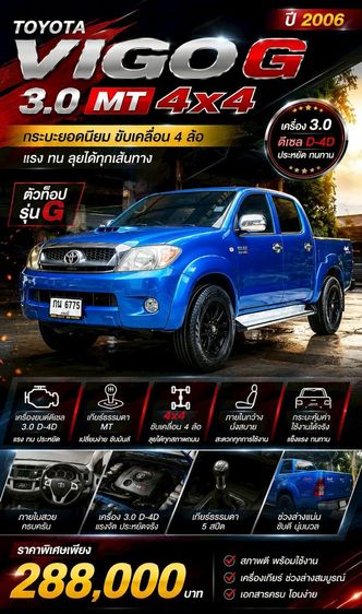 รถ Toyota Hilux Vigo 3.0 G 4WD สี น้ำเงิน