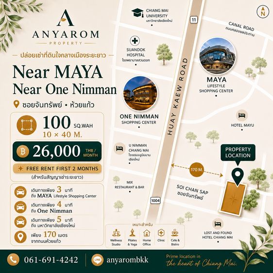 ปล่อยเช่าที่ดินระยะยาว 100 ตรว. ถนนห้วยแก้ว เชียงใหม่