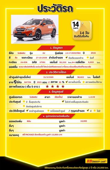 Subaru XV 2016 2.0 Crosstrek 4WD Utility-car เบนซิน ไม่ติดแก๊ส เกียร์อัตโนมัติ ส้ม รูปที่ 2