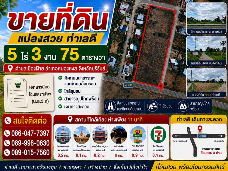 ขายที่ดินแปลงสวยทำเลดีติดถนนสาธารณะ 