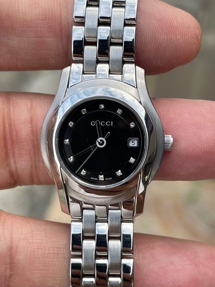 GUCCI Round face Watches 5500L Diamond Quartz Black Dial Women's SS  รูปที่ 4
