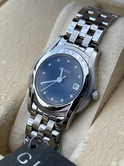 GUCCI Round face Watches 5500L Diamond Quartz Black Dial Women's SS  รูปที่ 2