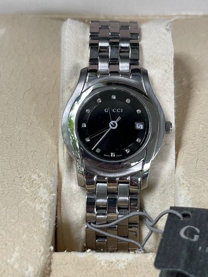 ดำ GUCCI Round face Watches 5500L Diamond Quartz Black Dial Women's SS 