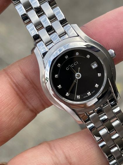 GUCCI Round face Watches 5500L Diamond Quartz Black Dial Women's SS  รูปที่ 6