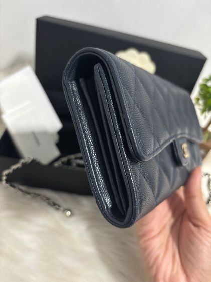 sarah long wallet navy carviar มือสองแท้💯  รูปที่ 3