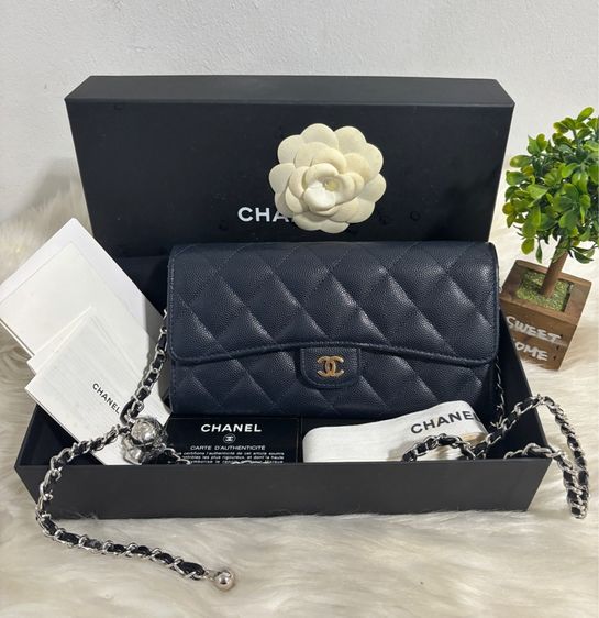 sarah long wallet navy carviar มือสองแท้💯 