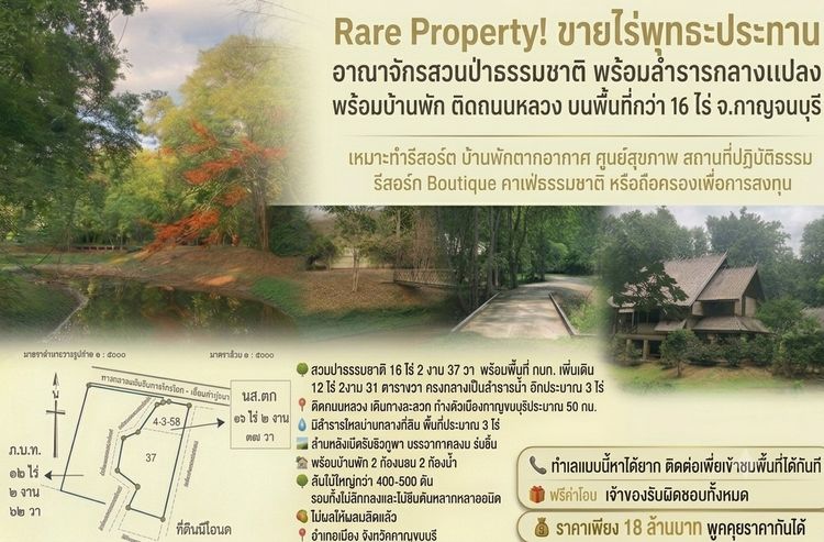 Rare Property เพื่อธุรกิจ Senior Care อาณาจักรสวนป่า วิวภูเขาด้านหลัง ติดถนนหลวง จ.กาญนบุรี