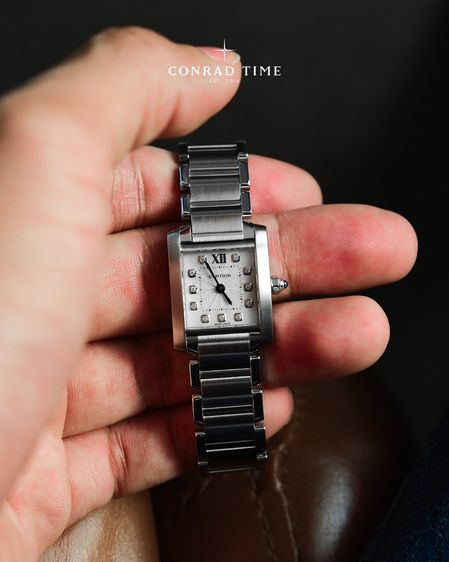 Cartier Tank Francaise 3217 Small Silver Diamond Dial Stainless steel 2015 20x25mm. Fullset 