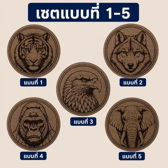 แผ่นรองแก้วคอร์กอัด ลายสัตว์ป่า รูปที่ 13
