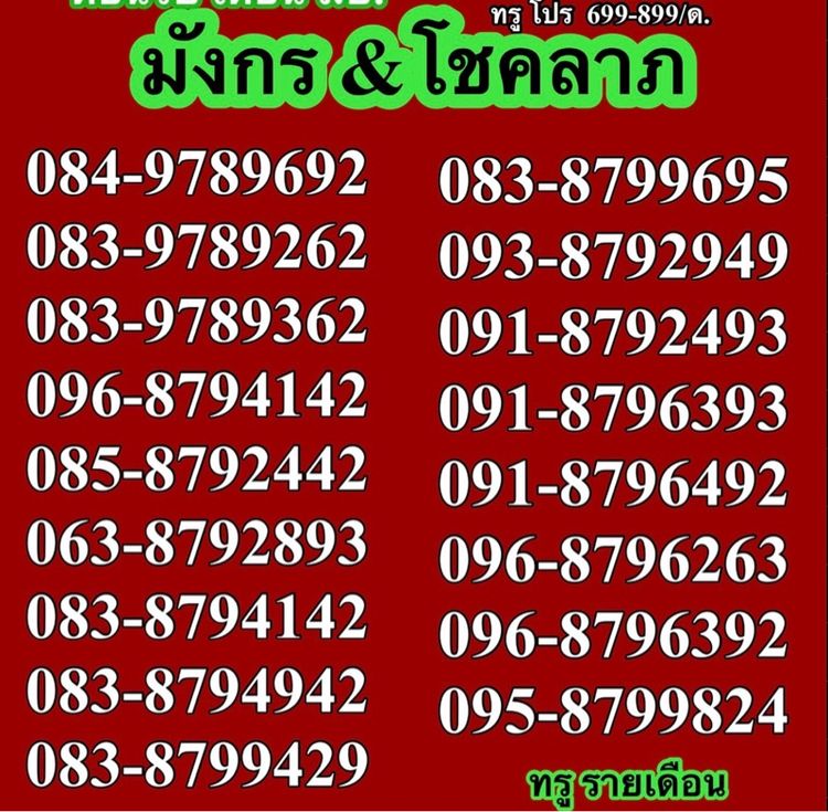 เบอร์มงคล มังกร โชคลาภ ทรูรายเดือน คัดพิเศษ 