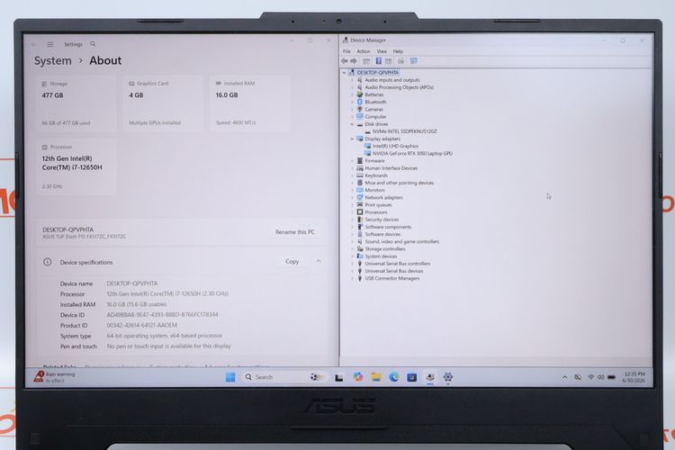 ASUS TUF DASH F15 Core i7-12650H RTX3050 RAM16.512GB รูปที่ 2