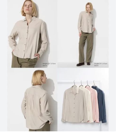 Uniqlo เสื้อเชิ้ตเรยอนผสม แขนยาว สีเนื้อ ผู้หญิง ไซส์ M มือสอง สภาพดี  รูปที่ 3