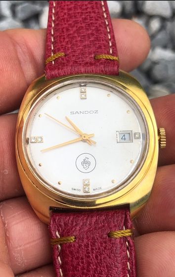 SANDOZ ไขลาน เรือนทอง หน้าแป้ง หลักเพรชคู่ รูปที่ 6