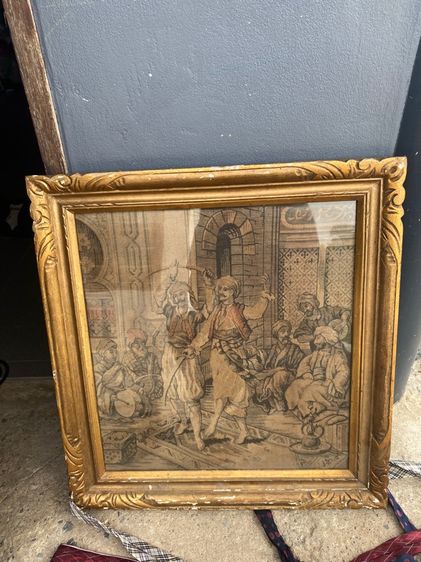 อื่นๆ ภาพพรมแขวนผนังฝรั่งเศสโบราณ (French Tapestry) ฉากอาหรับ พร้อมกรอบรูปไม้ทองหลุยส์สวยหรู