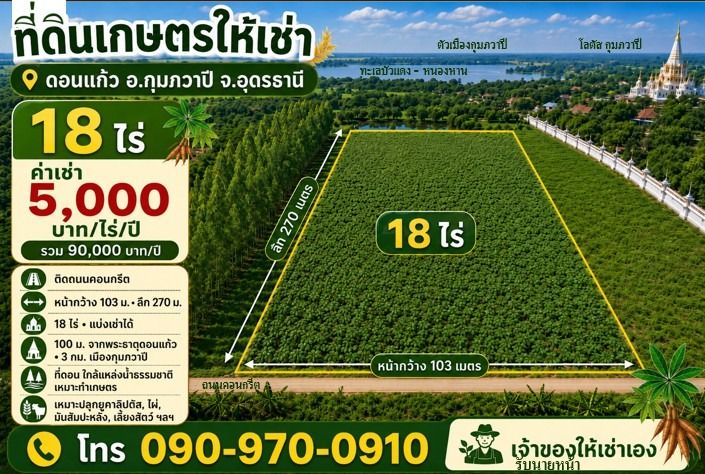 ให้เช่าที่ดิน ดอนแก้ว อ.กุมภวาปี จ.อุดรธานี