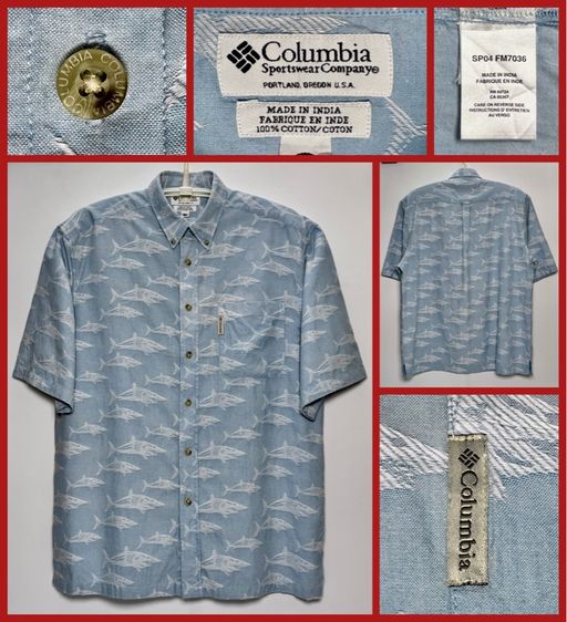 ฟ้า XL แขนสั้น เสื้อเชิ้ต Columbia ของแท้ แบบสวย สไตล์ลำลอ