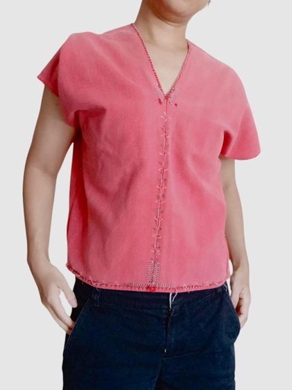 เสื้อชาวเขา ผ้าฝ้าย แดง แขนสั้น