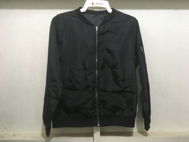 L แขนยาว เสื้อแจ็คเก็ต Bomber สีดำ