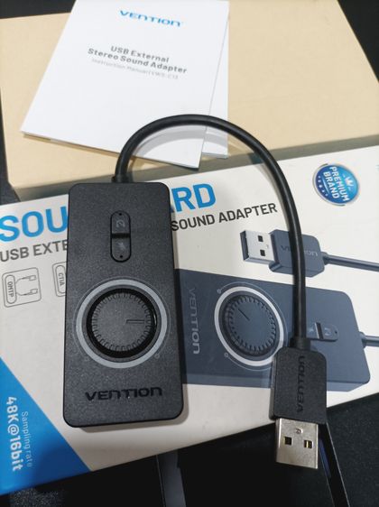 ซาวด์การ์ด USB Vention พร้อมปุ่มปรับเสียง แยกช่องหูฟังและไมค์ 3.5 มม. ของแท้