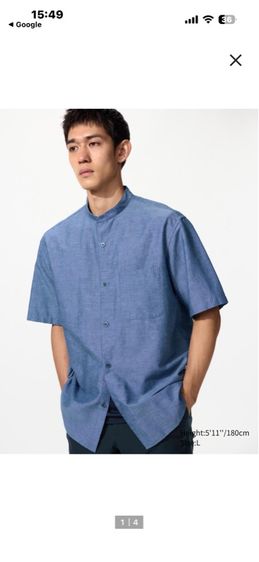 Uniqlo Premium Linen เสื้อเชิ้ตลินินผู้ชาย แขนสั้น สีฟ้า S มือสองแท้ สภาพดี  รูปที่ 3