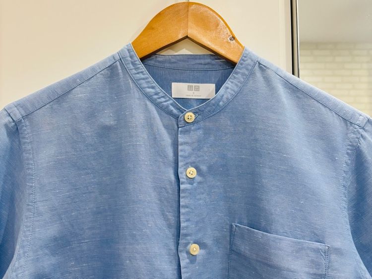 Uniqlo Premium Linen เสื้อเชิ้ตลินินผู้ชาย แขนสั้น สีฟ้า S มือสองแท้ สภาพดี  รูปที่ 6