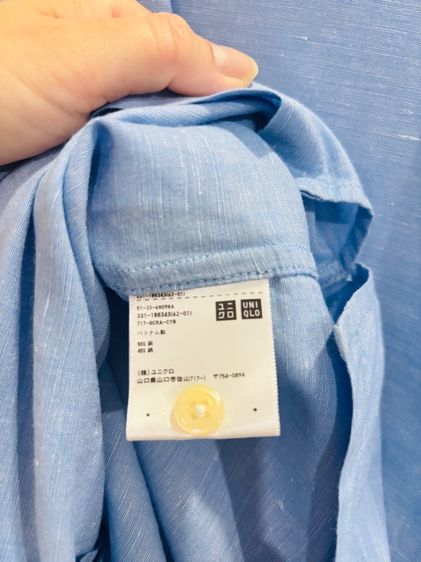 Uniqlo Premium Linen เสื้อเชิ้ตลินินผู้ชาย แขนสั้น สีฟ้า S มือสองแท้ สภาพดี  รูปที่ 4