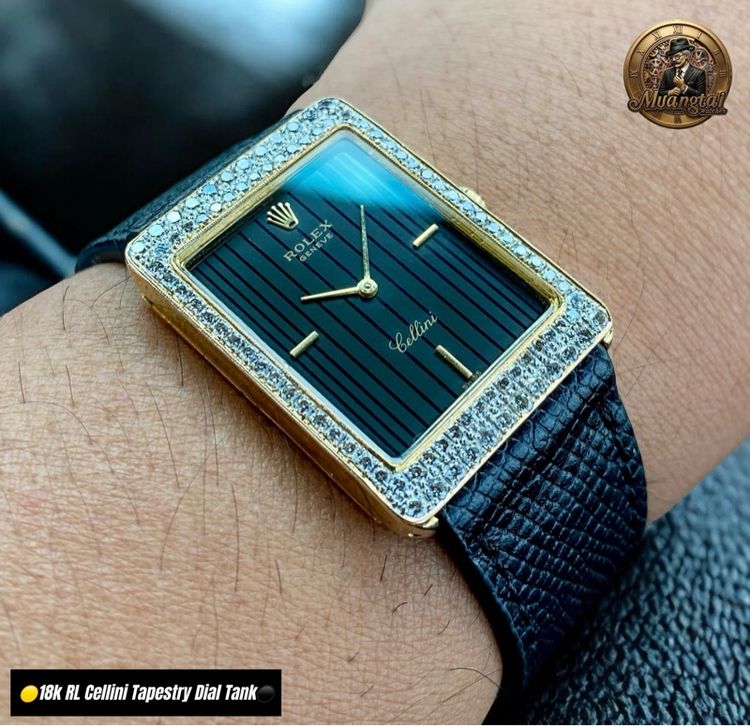 Rolex Cellini 18k Tank Tapestry Black Dial ไขลาน ทองคำ 18k หายาก