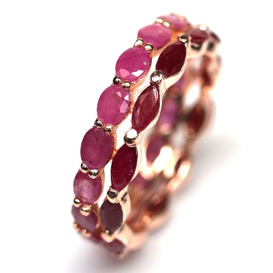 แหวนเงินแท้ 925 ชุบนาค (Rose Gold) ประดับพลอยทับทิมแท้ ดีไซน์เรียบหรู