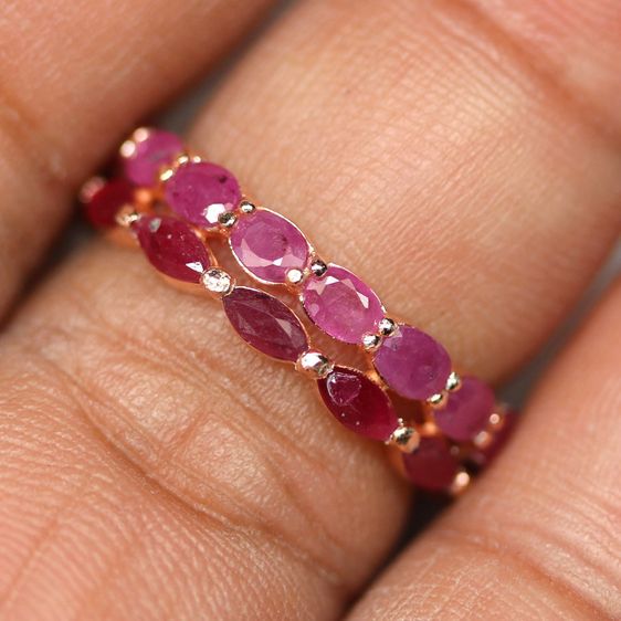 แหวนเงินแท้ 925 ชุบนาค (Rose Gold) ประดับพลอยทับทิมแท้ ดีไซน์เรียบหรู รูปที่ 3